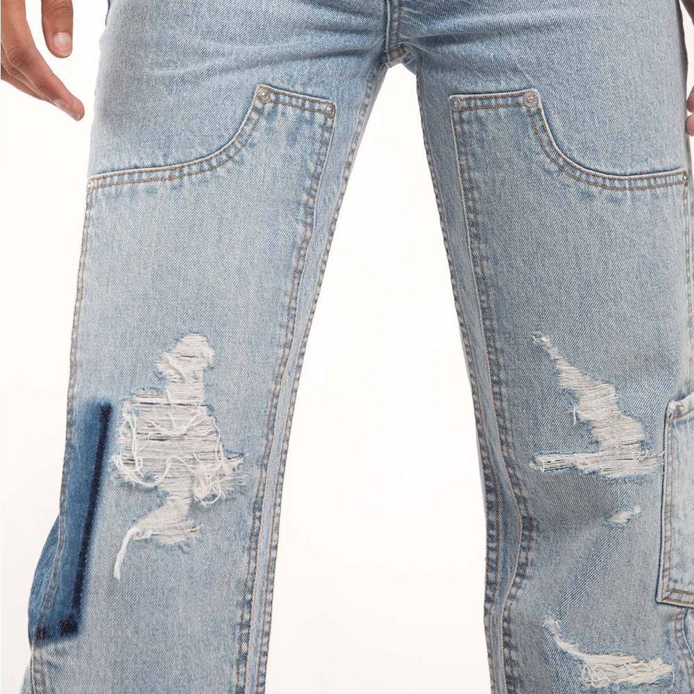 Revice Denim Manhattan / Greenwich Village Patchwork Raw Hem Acid Wash Y2K Jeans - Picture 2 of 9